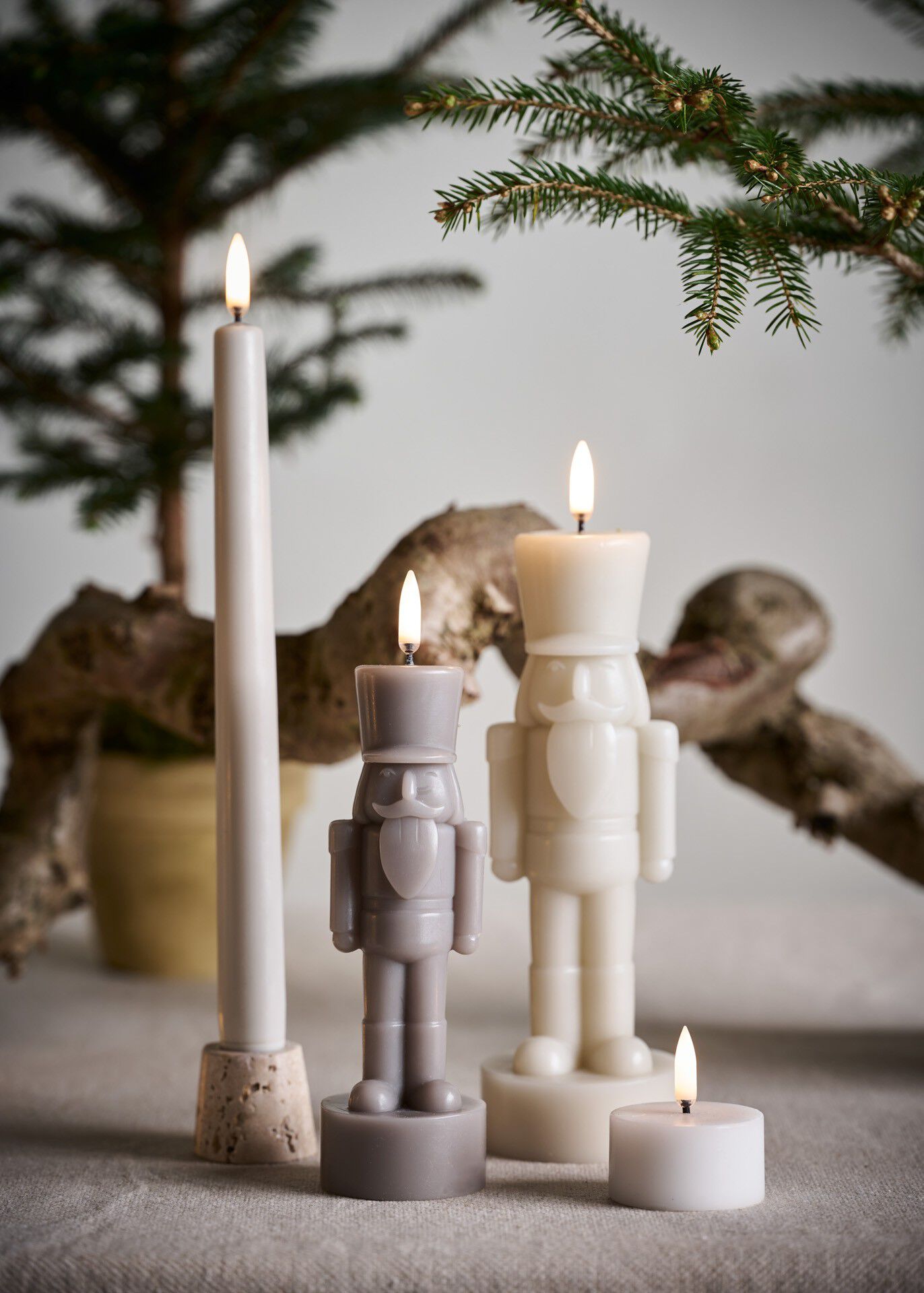 LED candle, Nutcracker, Oyster grey, Smooth, 7x21 cm