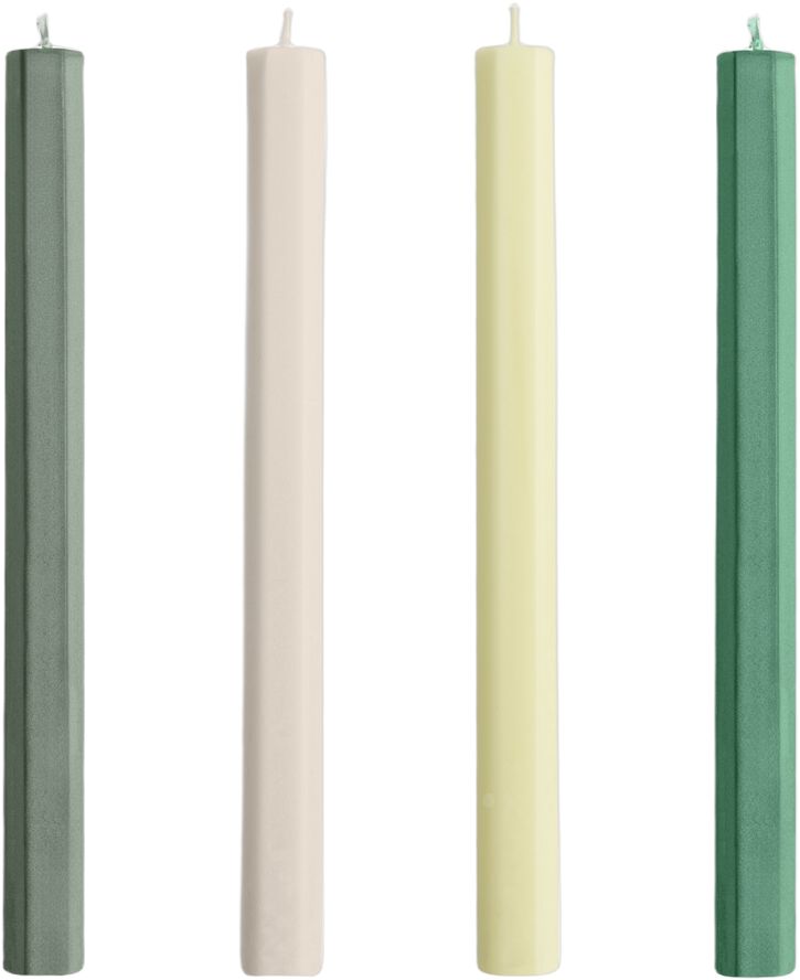 Hexagon Candle-Greens and whites, Set of 4