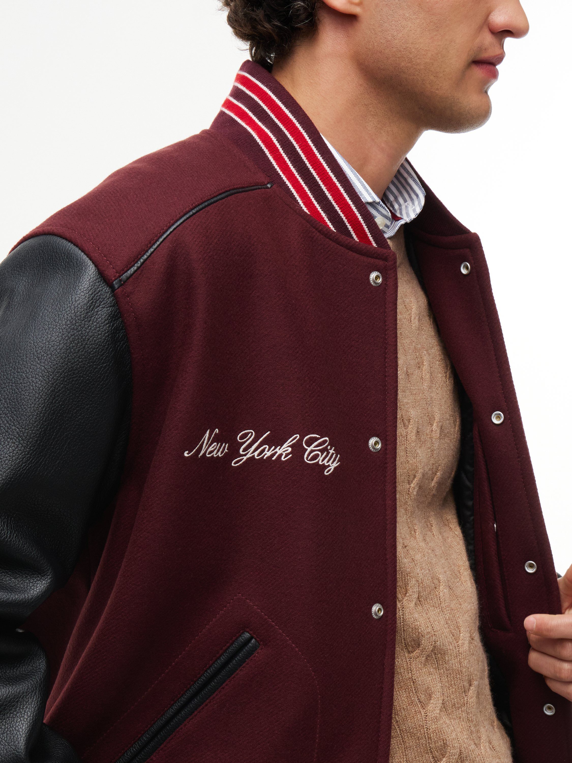 Wool Blend Varsity Jacket With Cashmere