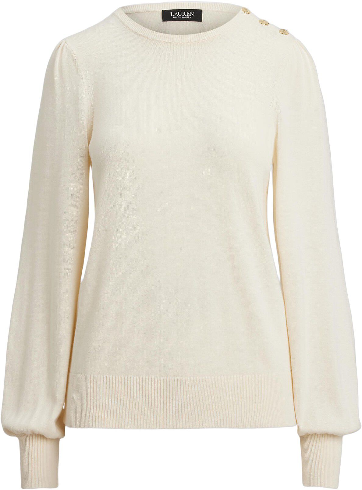 Button-Trim Puff-Sleeve Sweater