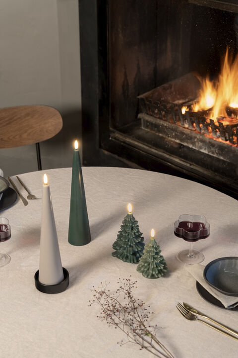 LED candle Christmas tree, Olive green, Smooth, 9x12 cm