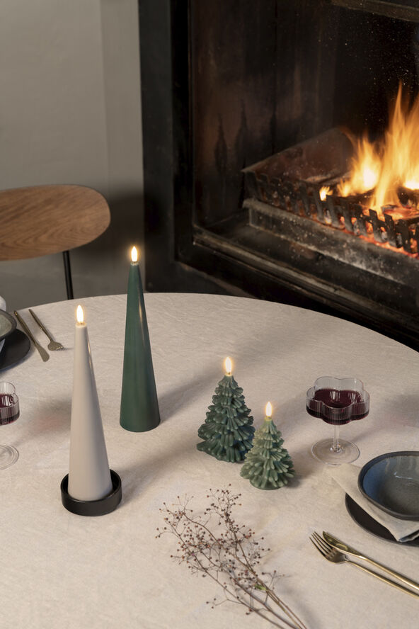 LED candle Christmas tree, Olive green, Smooth, 9x12 cm