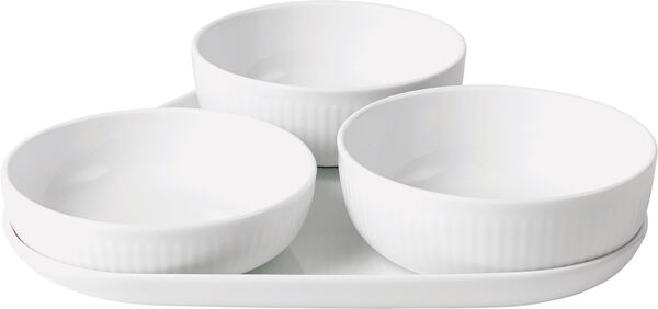 Hvid Riflet Serveringssæt 4 dele