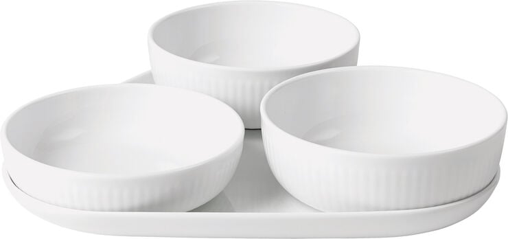 Hvid Riflet Serveringssæt 4 dele