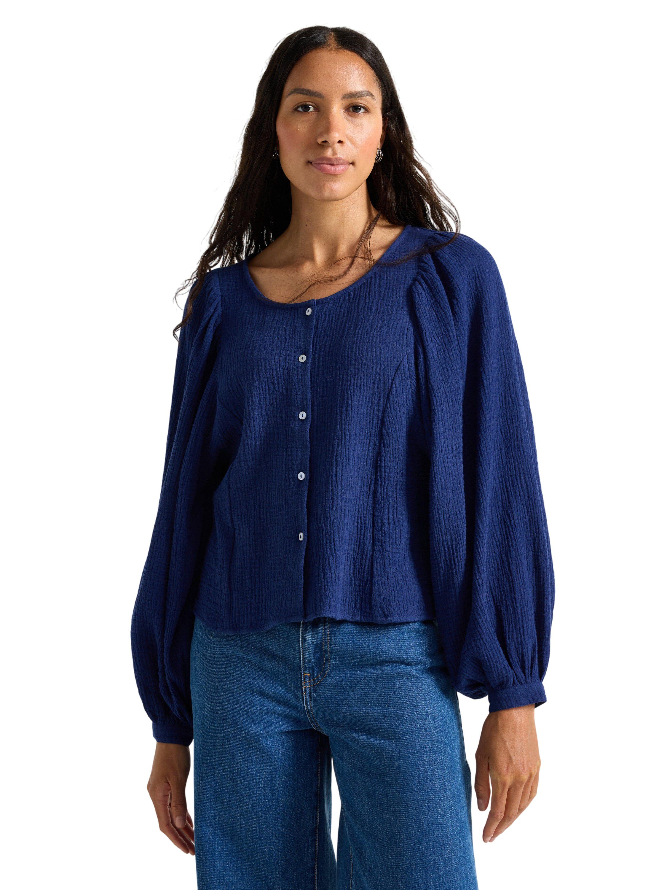 Soft blouse in cotton gauze with wi