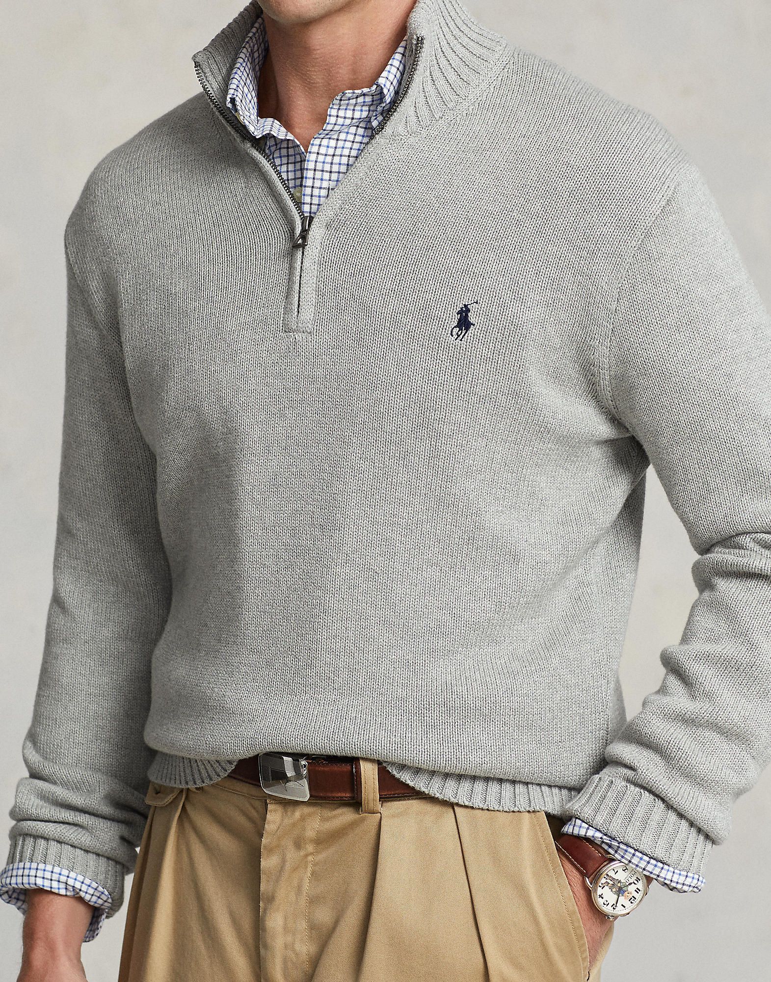 Cotton Quarter-Zip Mockneck Sweater