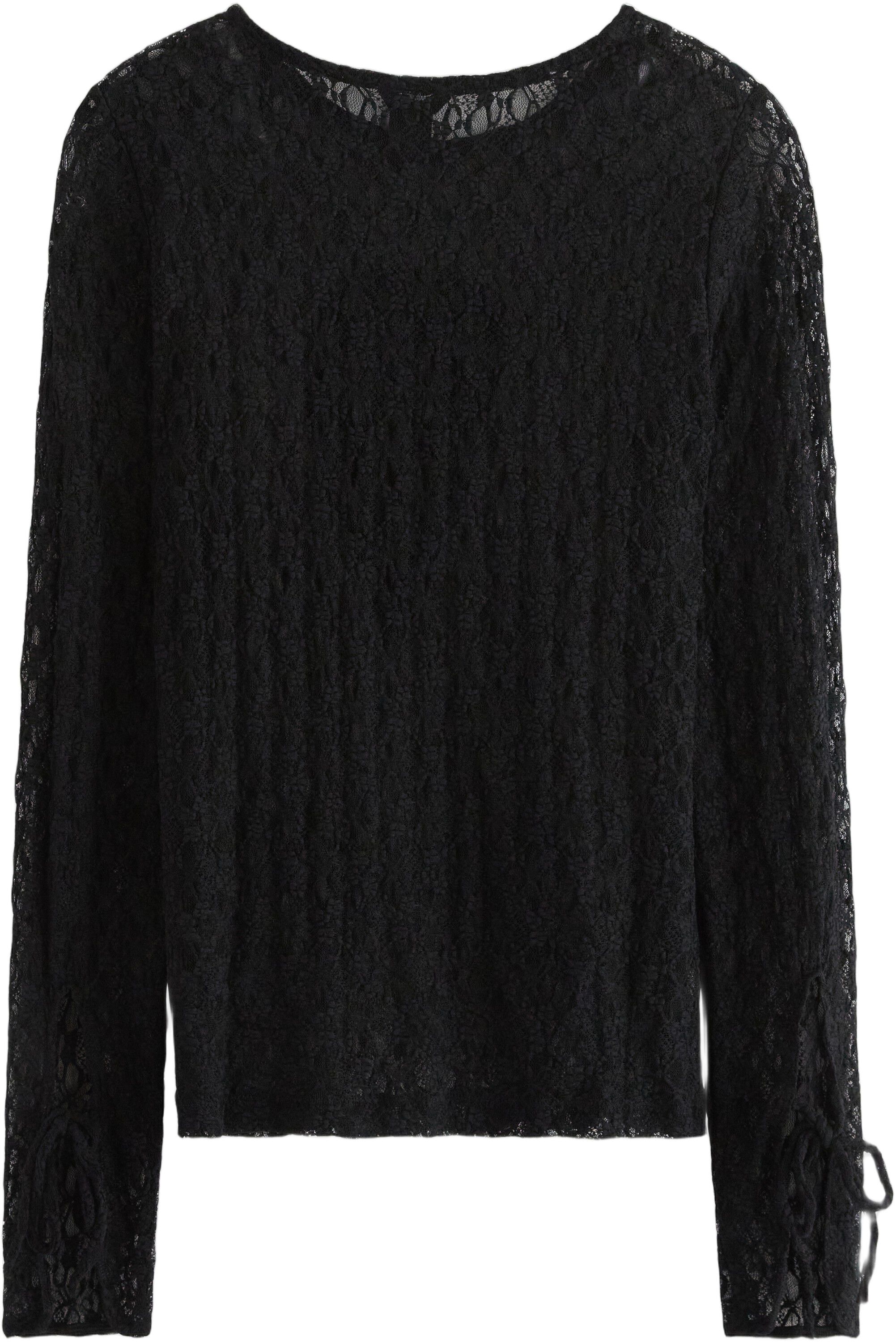 Long-sleeved lace top with tie band