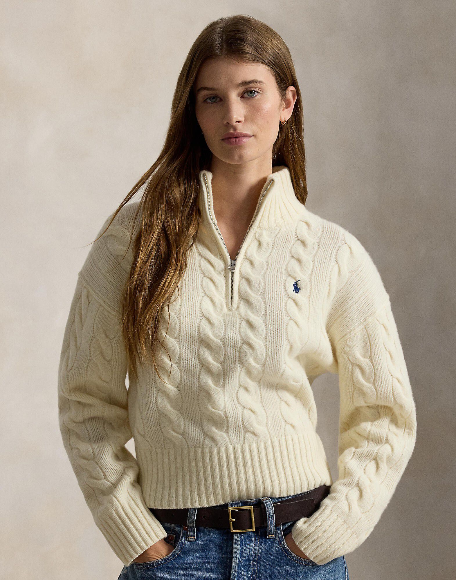 Cable Wool-Cashmere Half-Zip Sweater