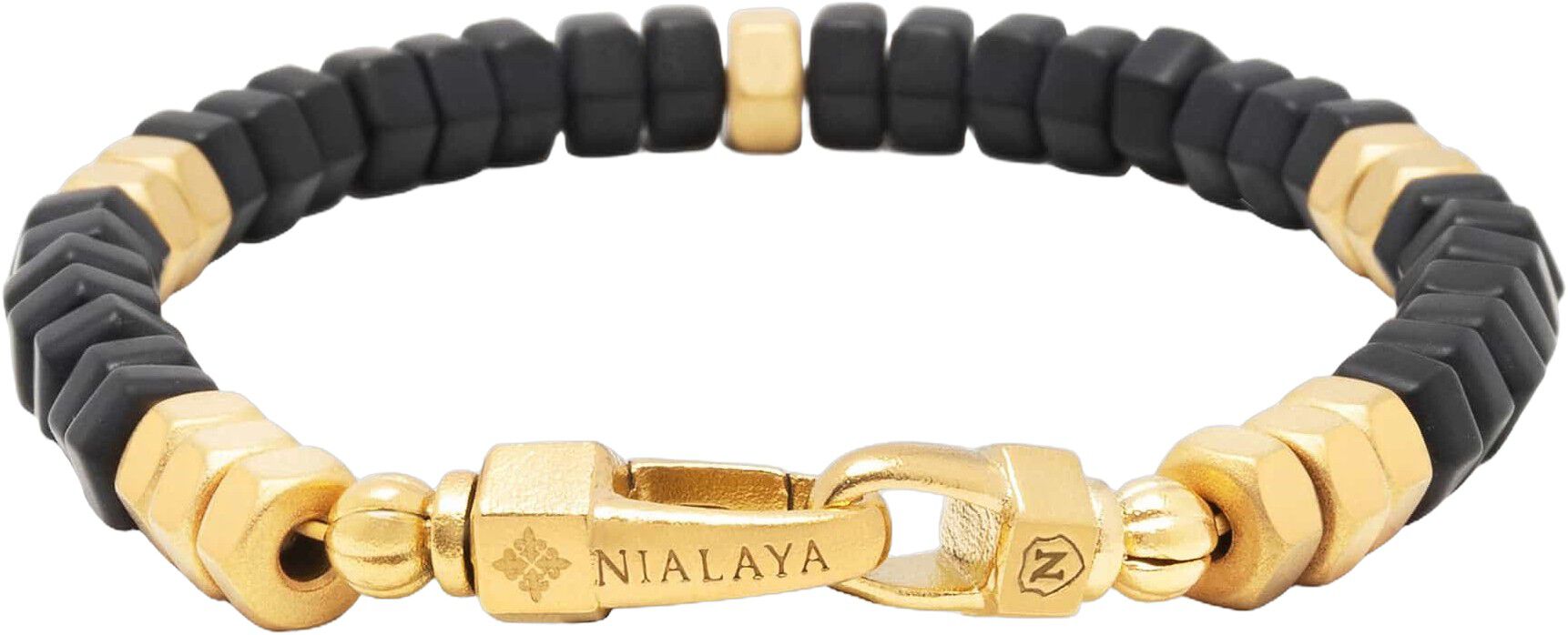 Men's Hexagon Beaded Bracelet with Black Onyx and Gold