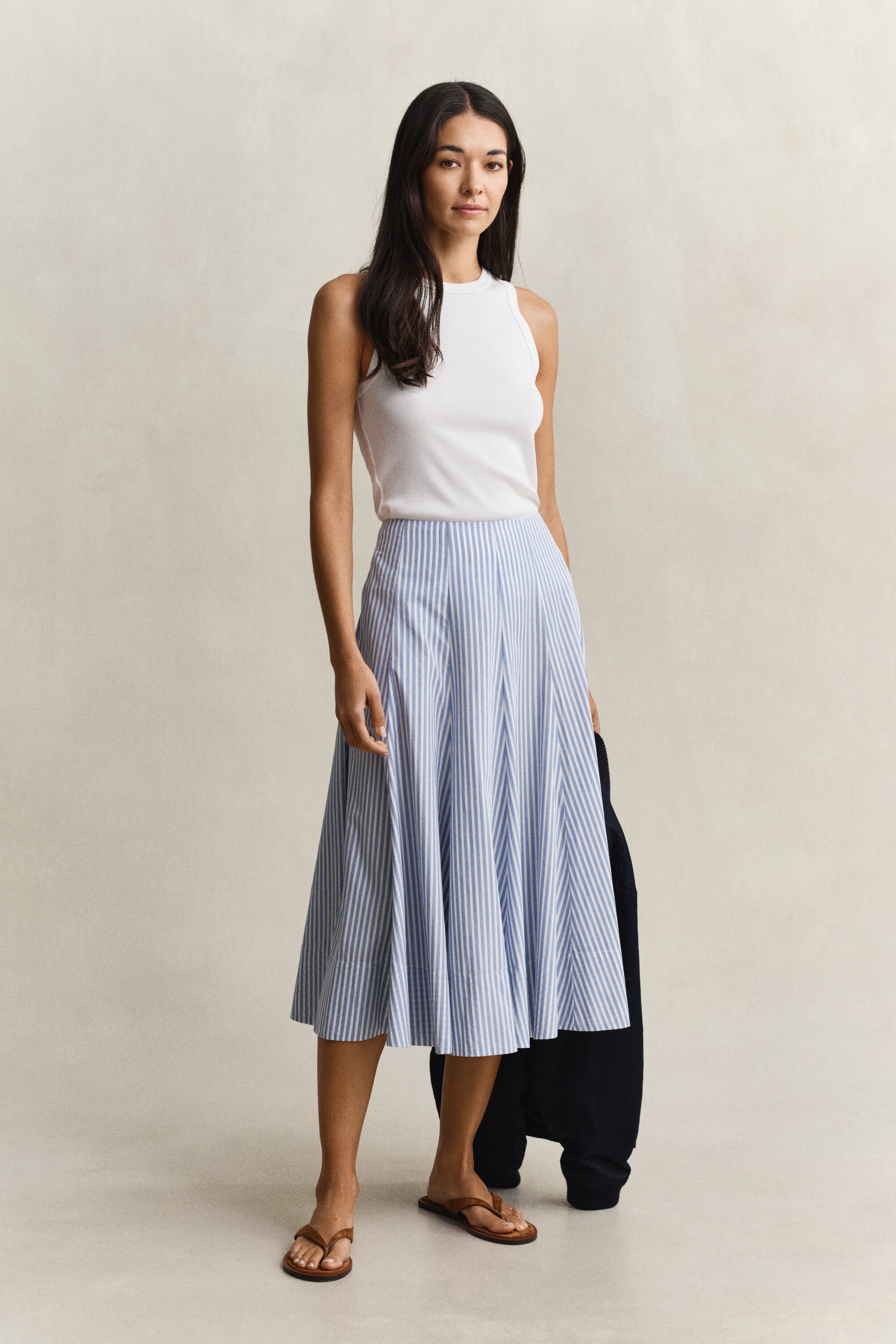 STRIPE CTN PANEL MIDI SKIRT