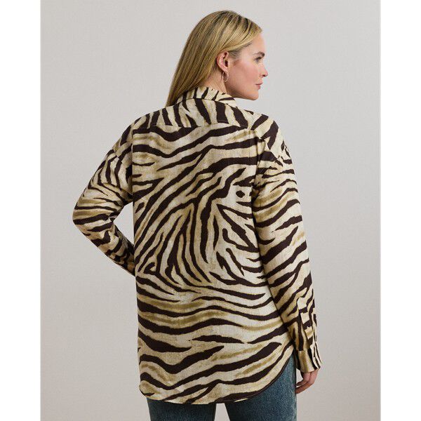 Relaxed Fit Zebra-Print Linen Shirt