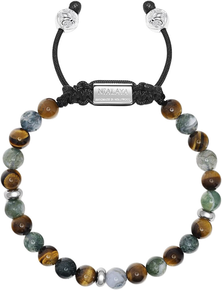 Men's Beaded Bracelet with Aquatic Agate, Brown Tiger Eye an