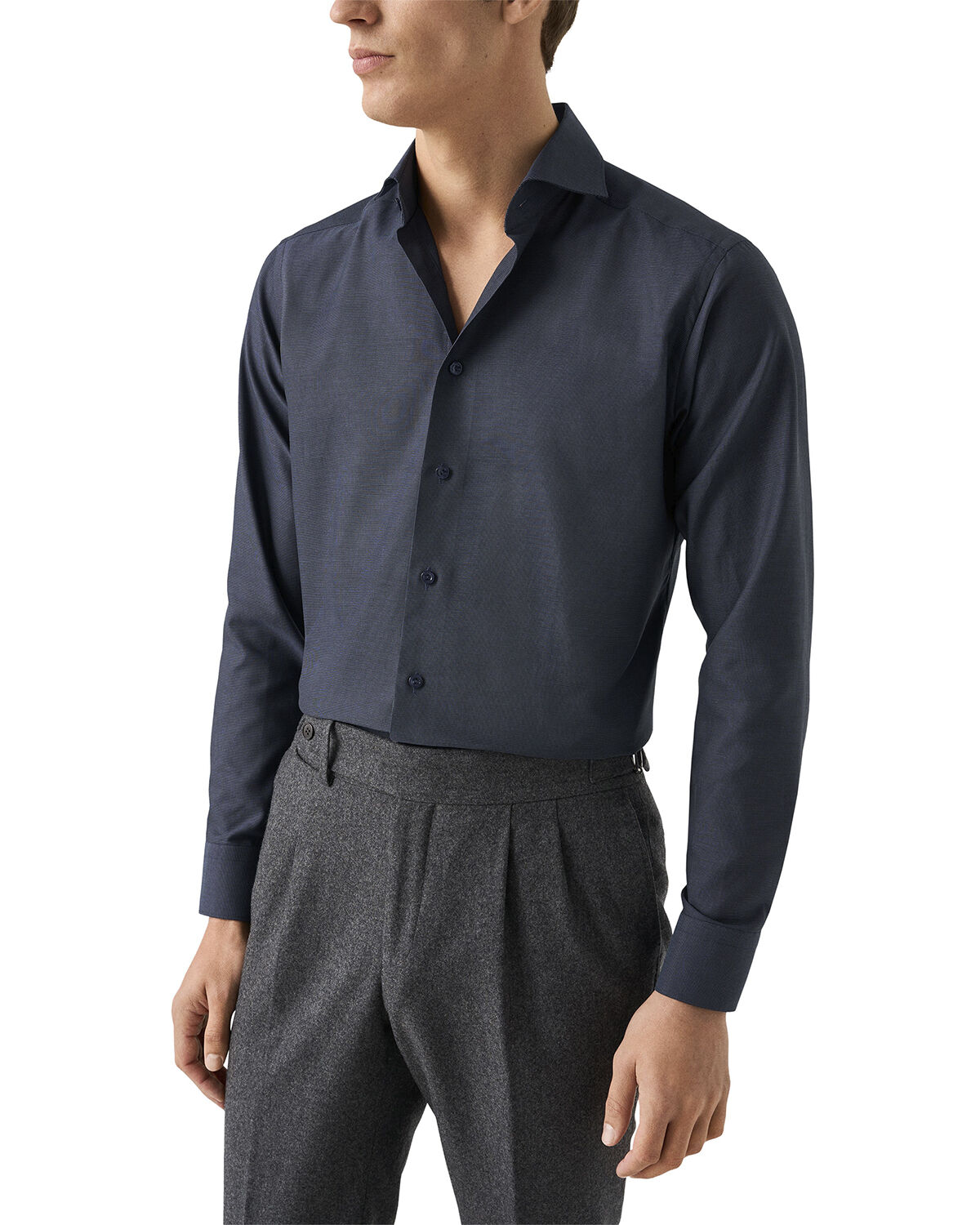 Slim Fit Navy Blue Semi Solid Signature Dobby Shirt