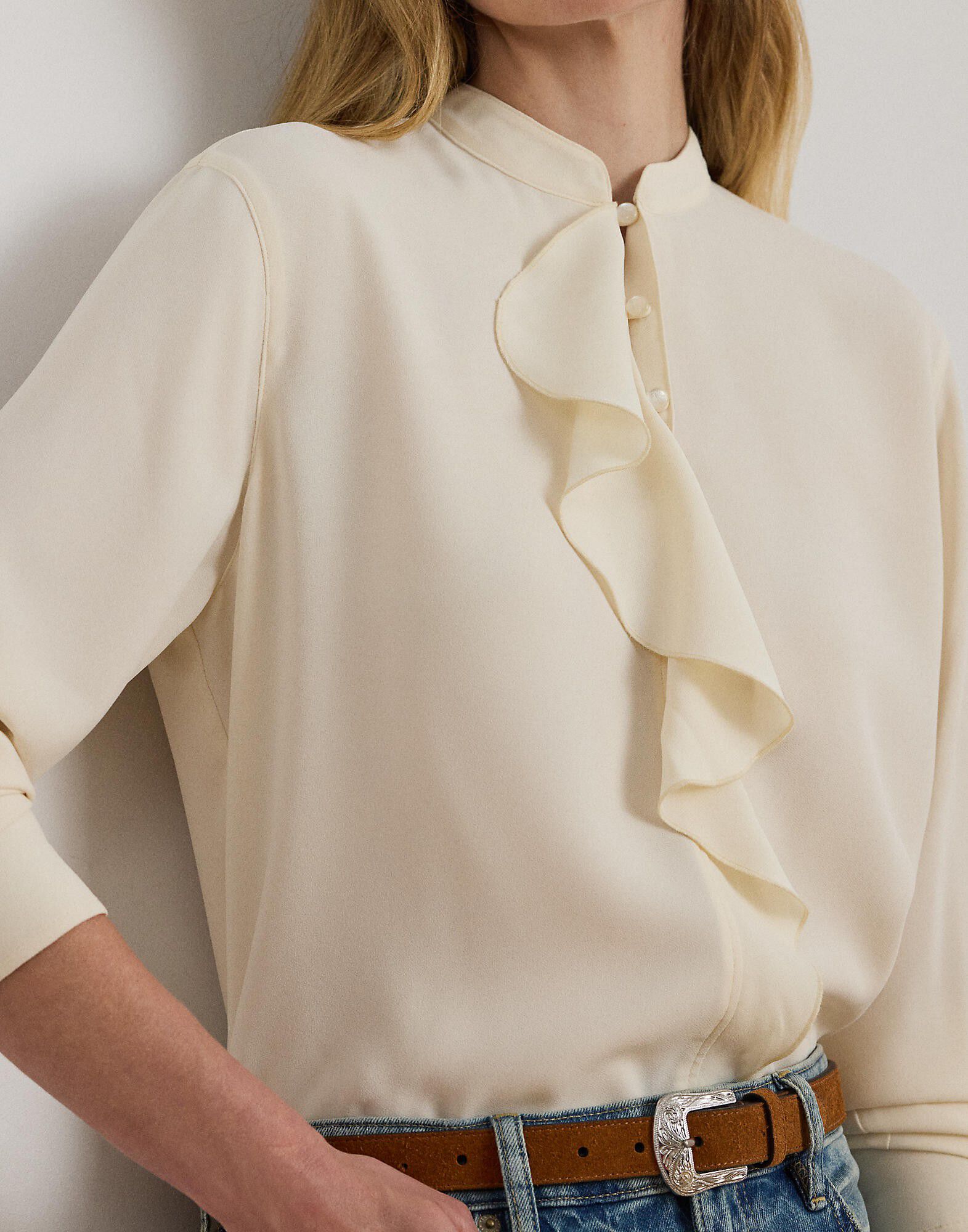 Ruffle-Trimmed Georgette Tunic