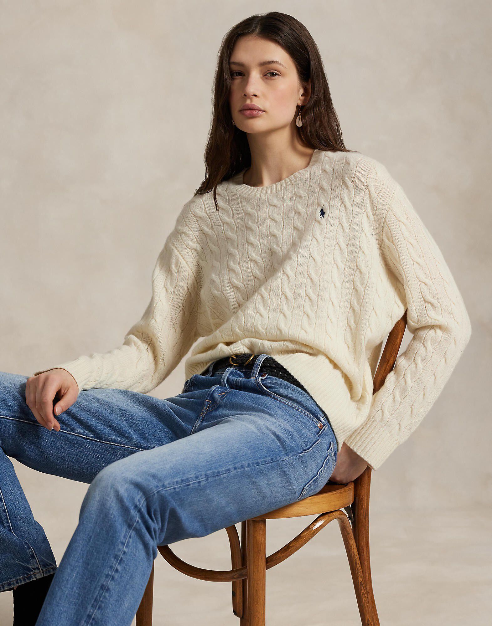 Cable Wool-Cashmere Crewneck Sweater