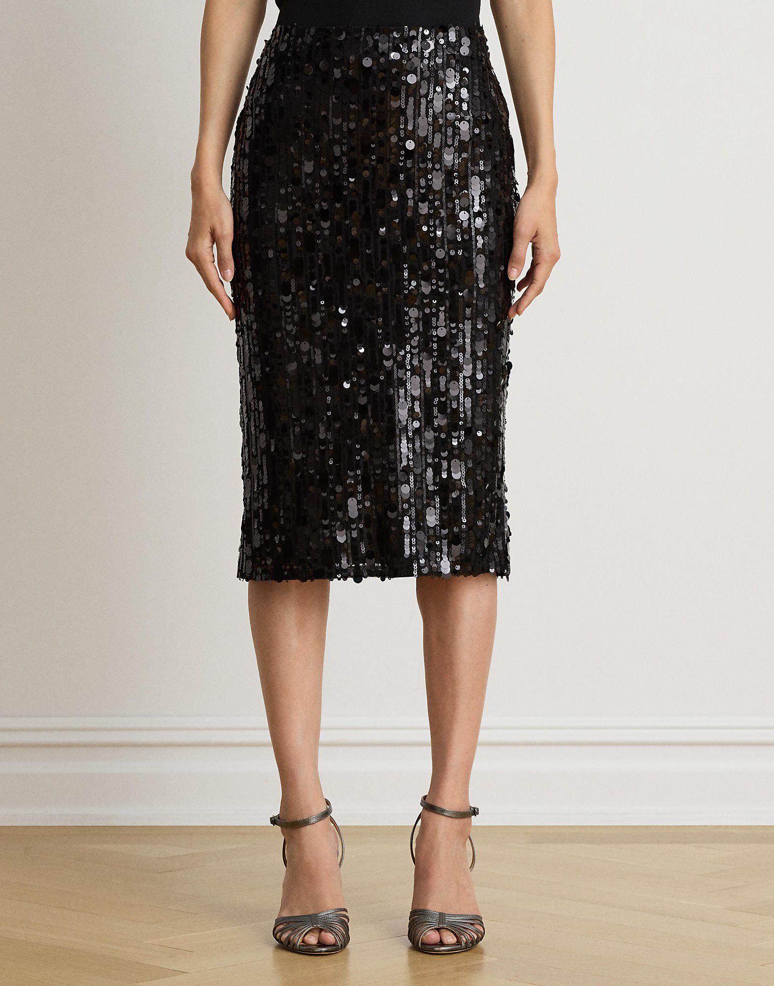 LIN BEADING/SEQUIN-WVN-SKIRT