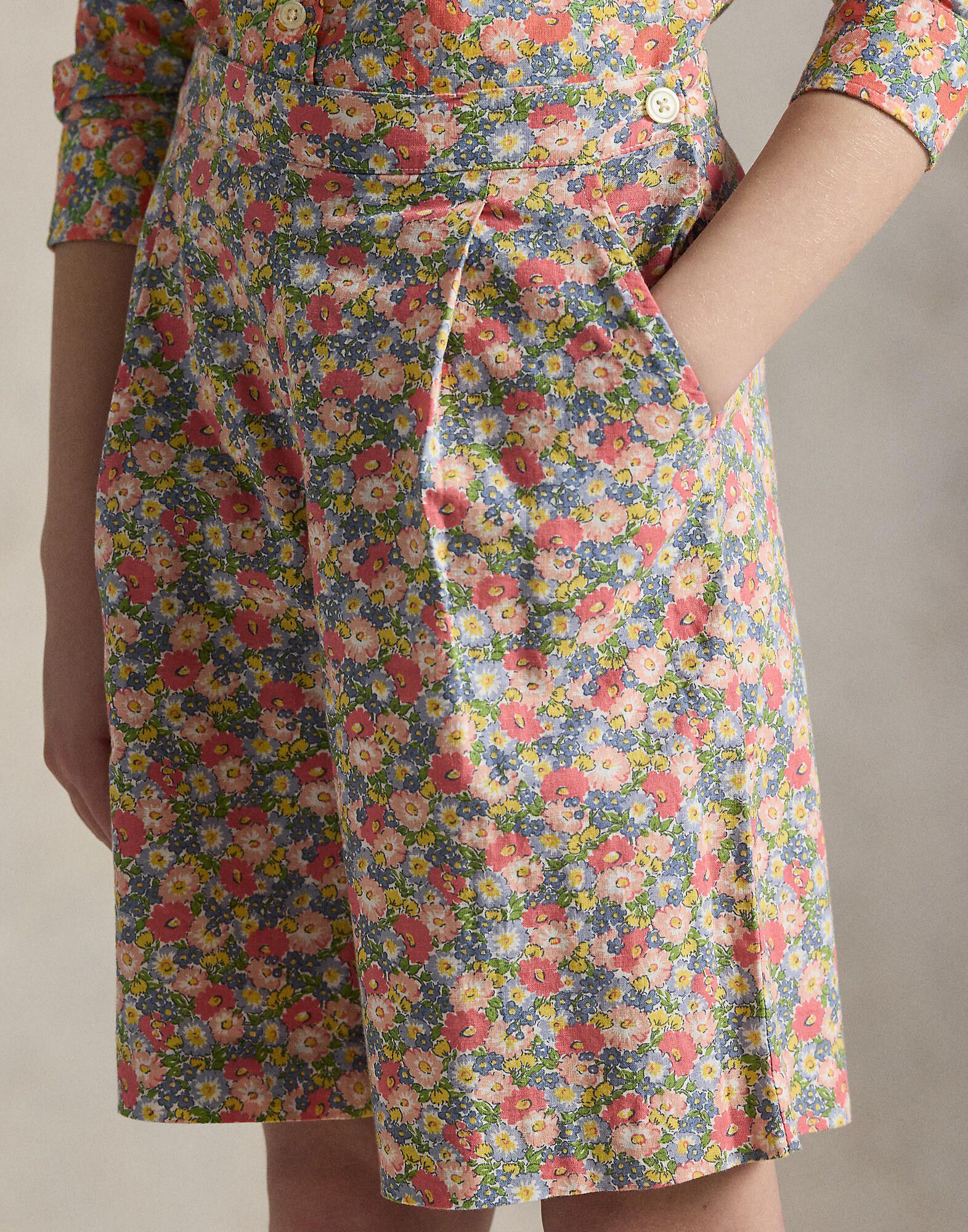 Cotton Linen Floral Bermuda Short