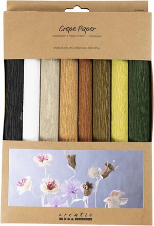 Crepepapir, ark 25x60 cm, Stræk/crepe: 180%, 105 g, natur, 8