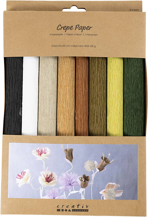 Crepepapir, ark 25x60 cm, Stræk/crepe: 180%, 105 g, natur, 8