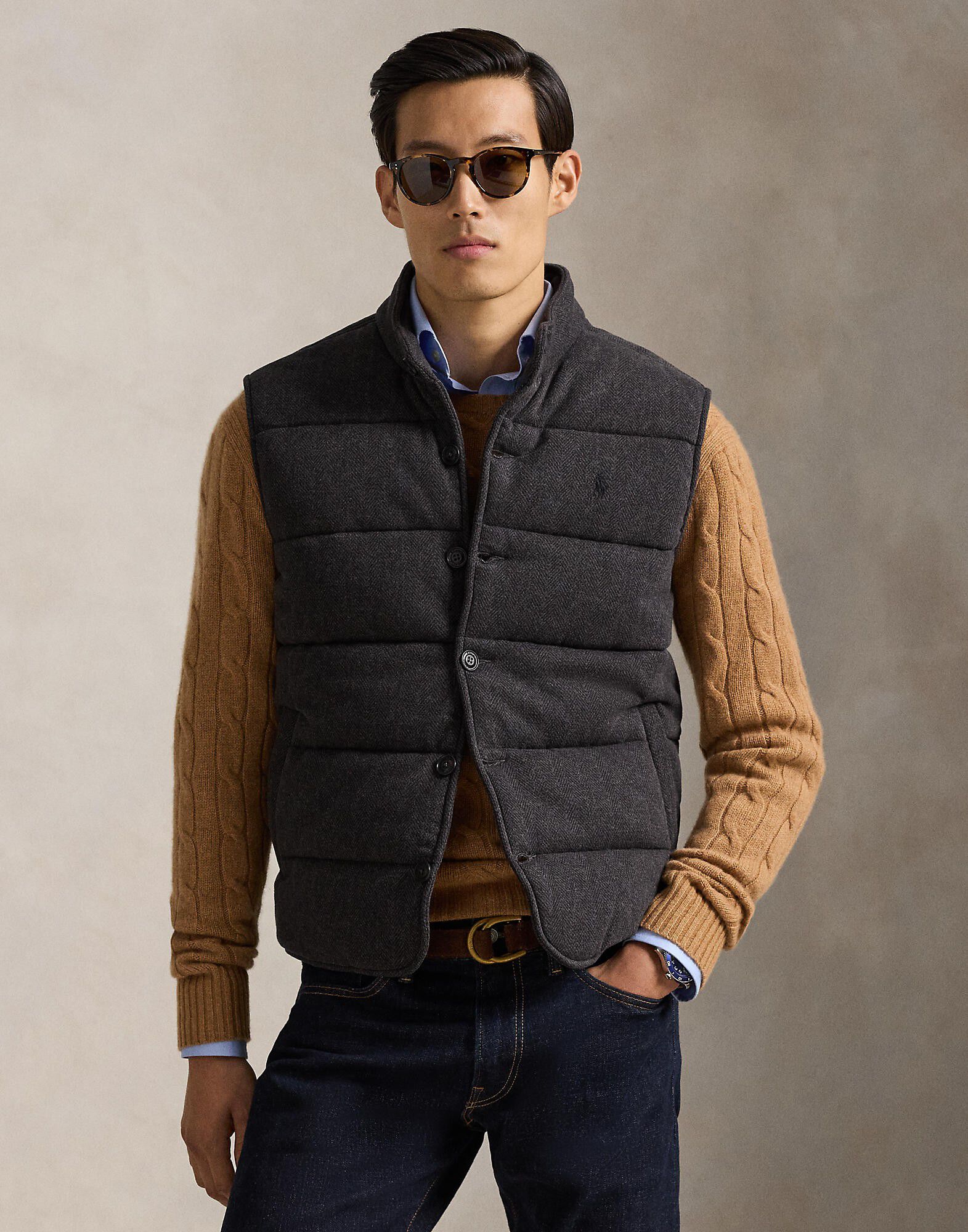 Herringbone-Print Estate-Rib Vest