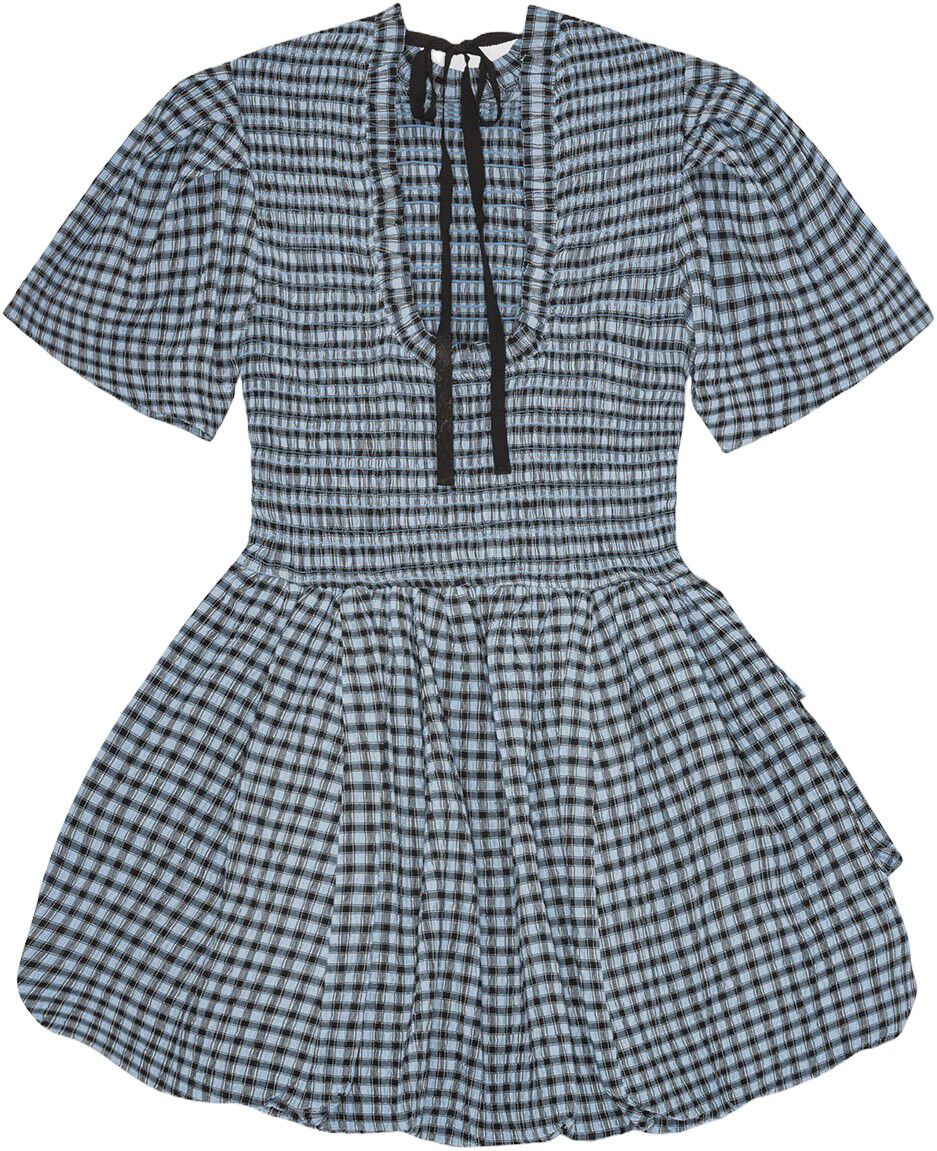 Seersucker Check Mini Smock Dress