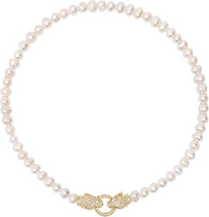 Women's Pearl Choker with Gold Double Panther Head