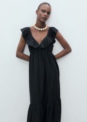 Long dress with ruffle neckline