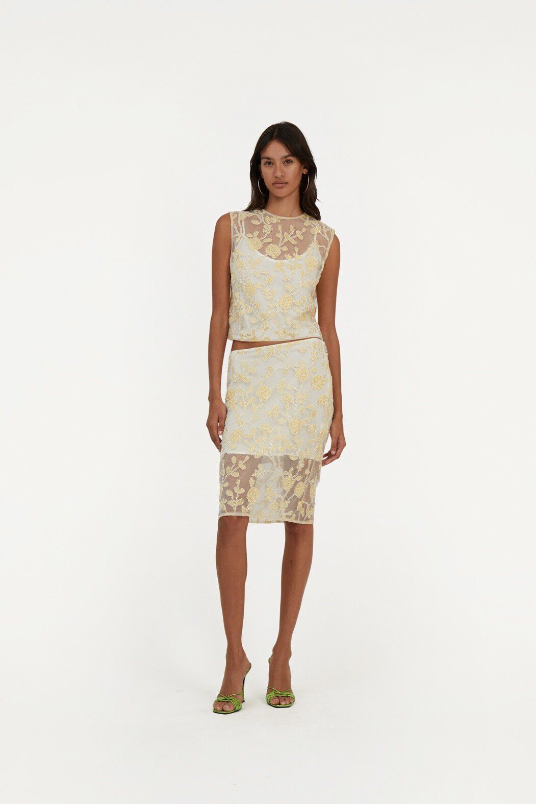 FLOWER BEADS PENCIL SKIRT