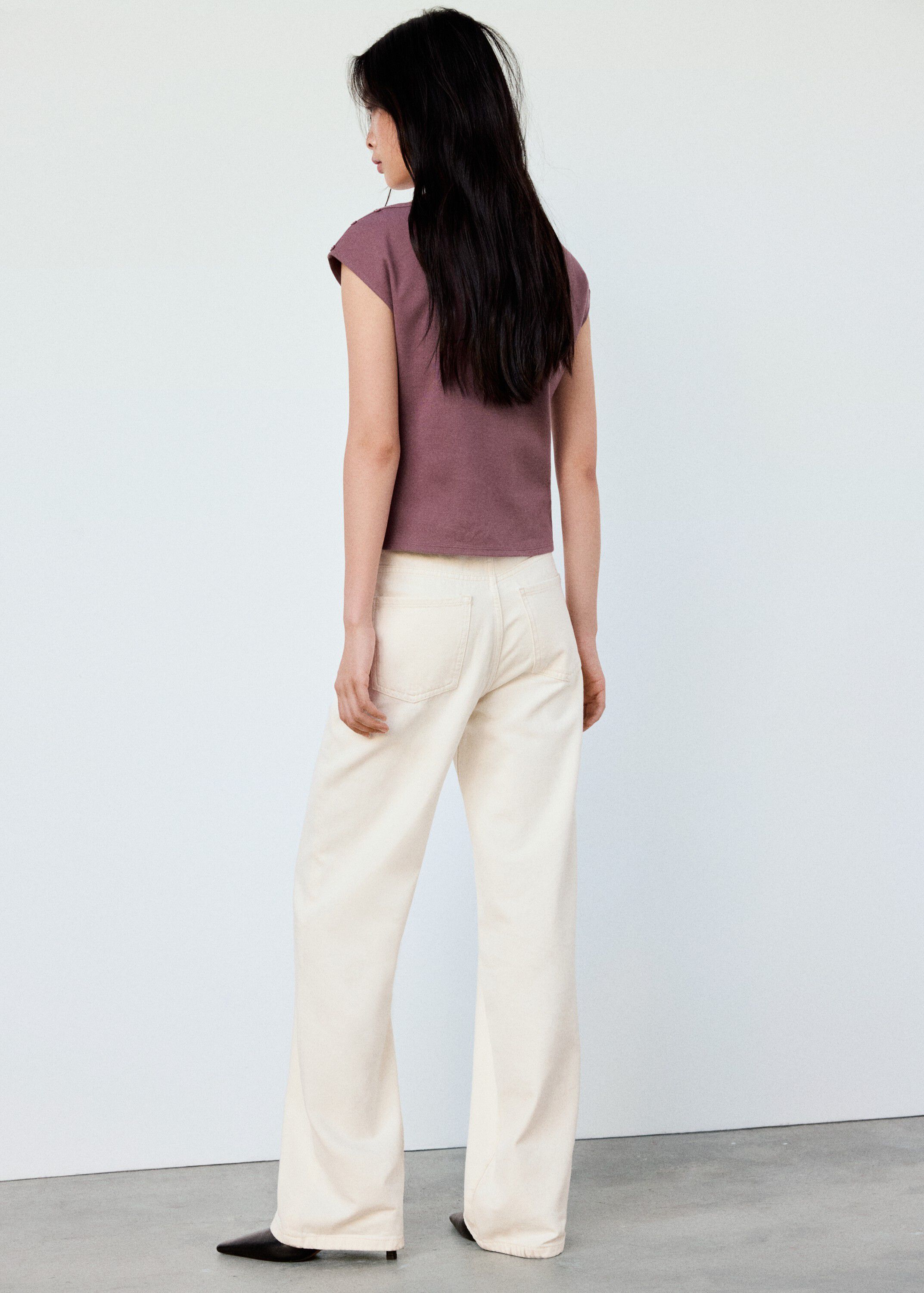 Boat neck top with decorative butto