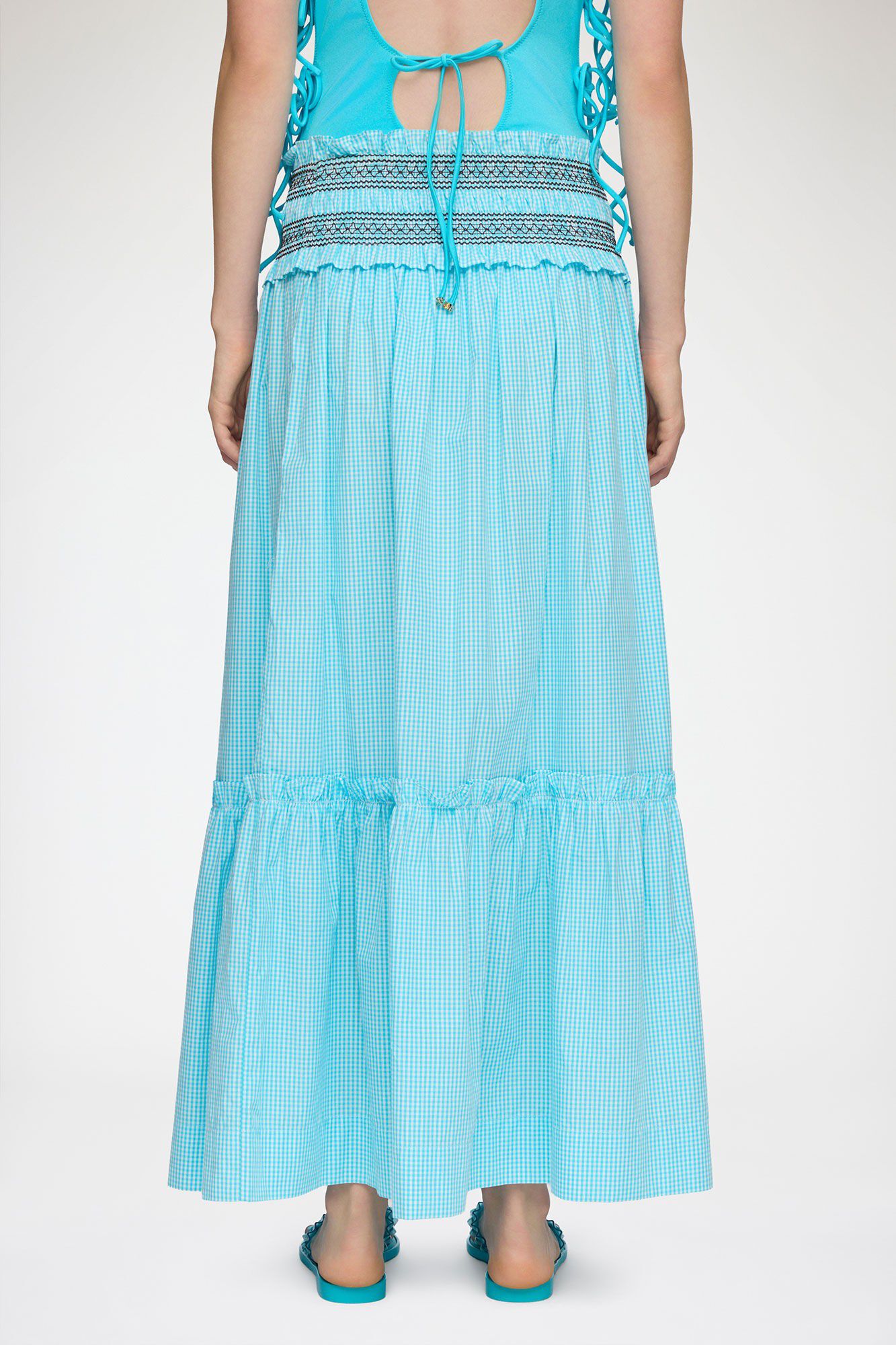 Check Cotton Smocked Waist Long Ski