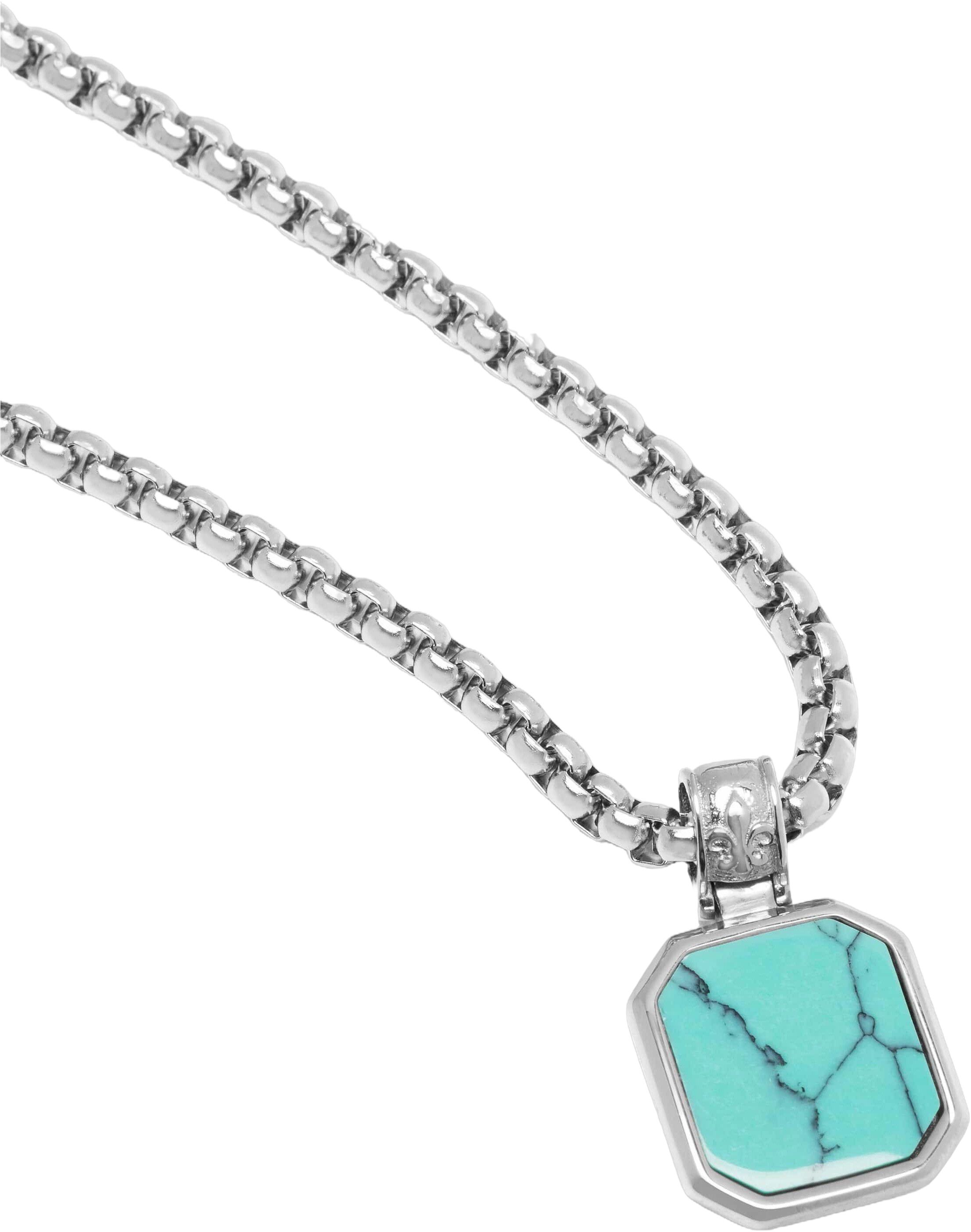 Silver Necklace with Square Turquoise Pendant