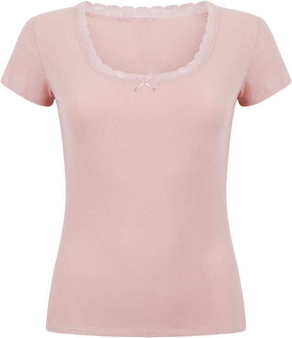 PJ SS RIB LACE CONTRAST