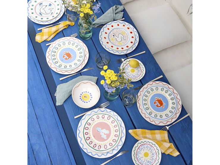 Tallrik flat Bliss 22 cm Blå/Koral/Rosa/Grön Keramik