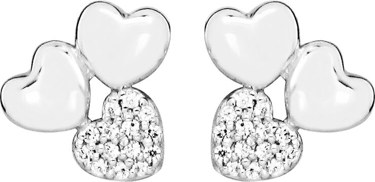 Trio heart ørestikker - Sølv