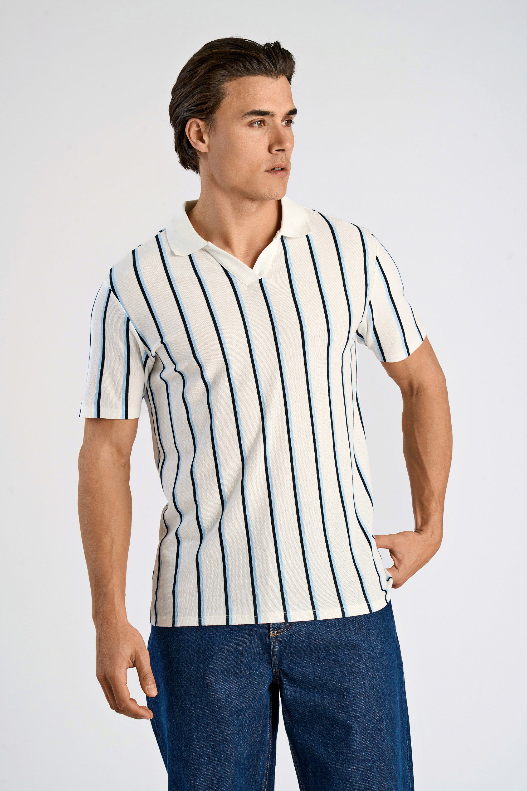 Striped piqu&eacute; polo shirt S/S