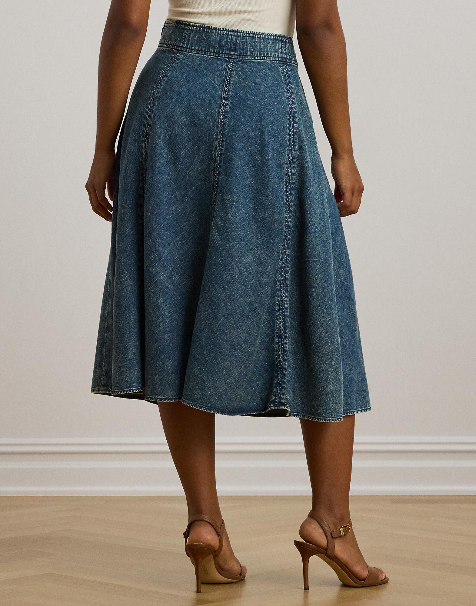 Denim Drawcord Midi Skirt