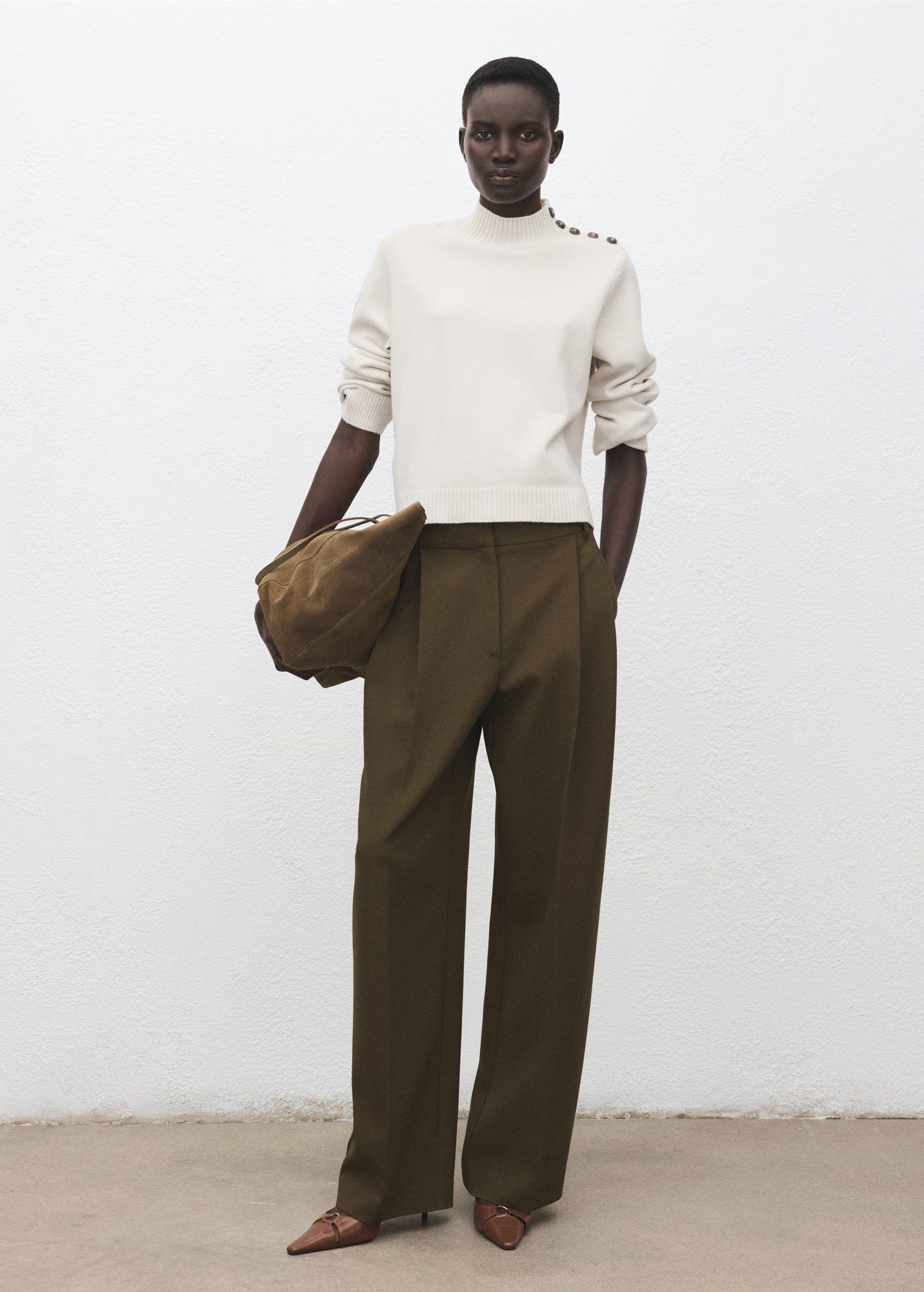 Perkins-neck sweater with button