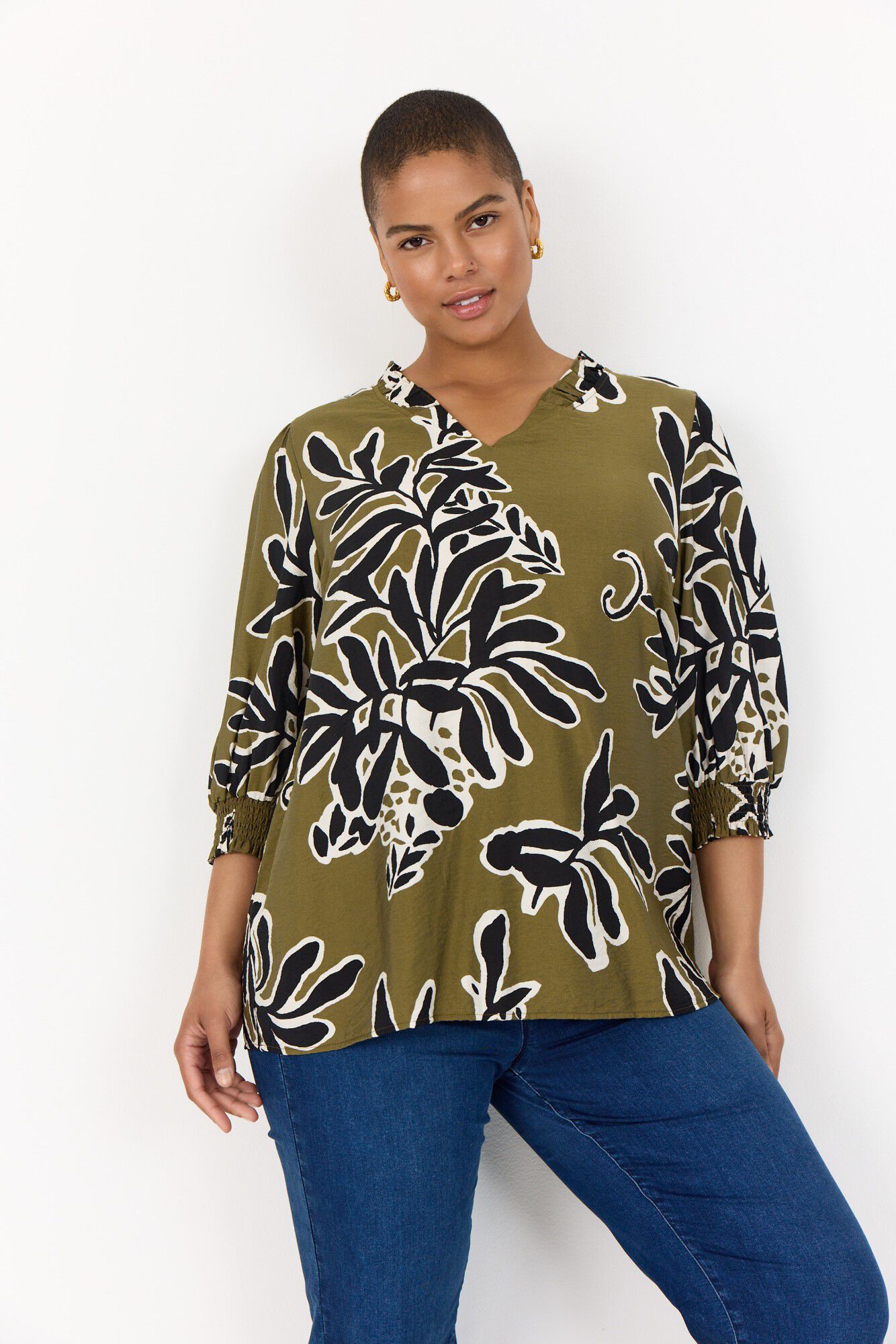 Curvy WA-LINNEA 2 Bluse Oliven