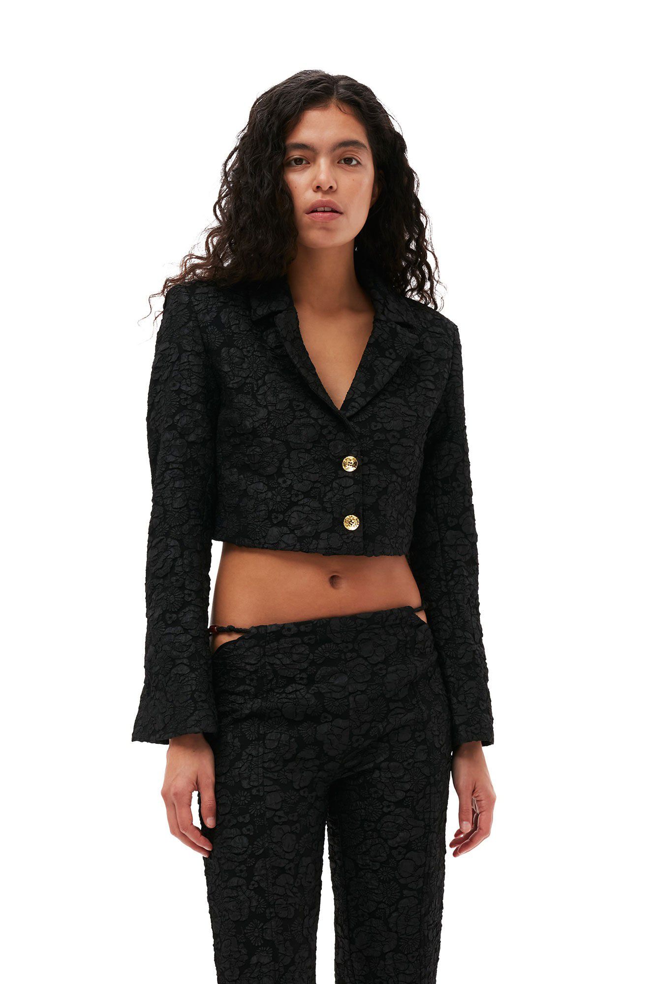 Stretch Jacquard Cropped Blazer