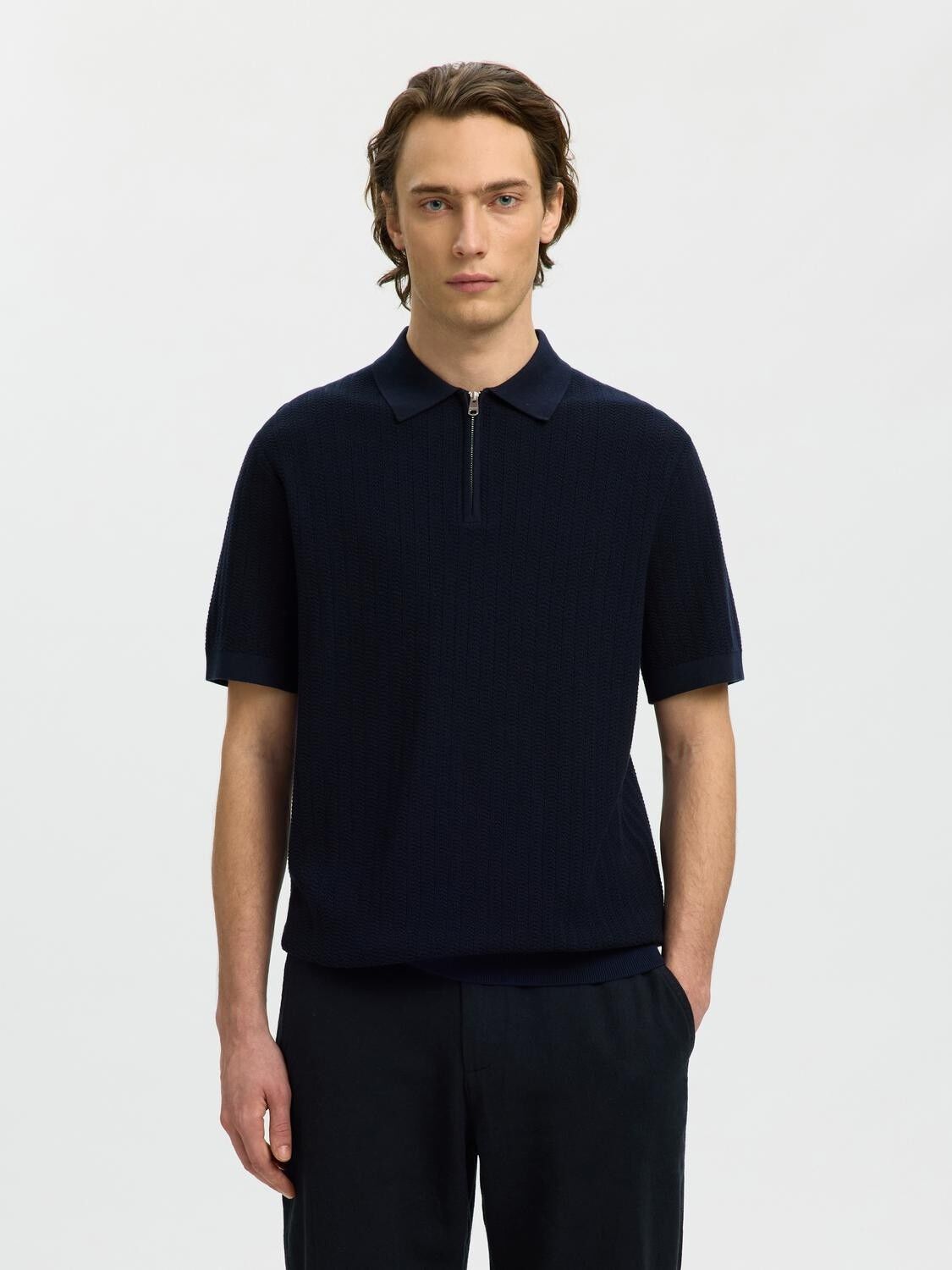Slhcran Ss Knit Structure Zip Polo Noos