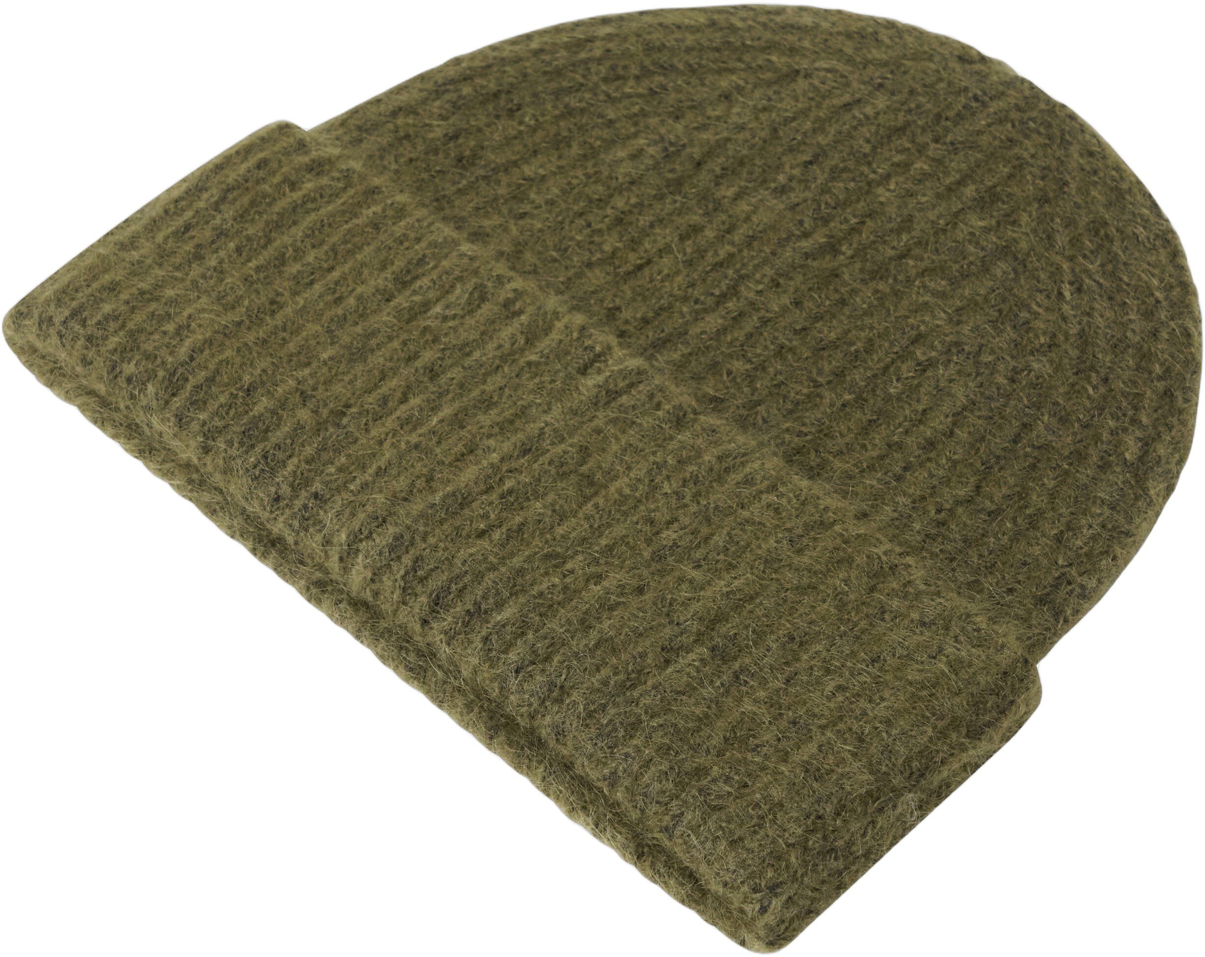 Rib-knit beanie with a folded brim.