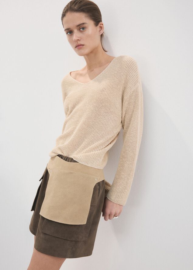 V-neck openwork knitted sweater