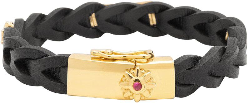 Braided Leather Bracelet with Gold Plated Sterling Silver De