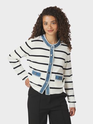 Zelma Stripe Denim Cardigan