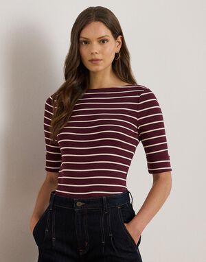 Striped Stretch Cotton Boatneck Tee