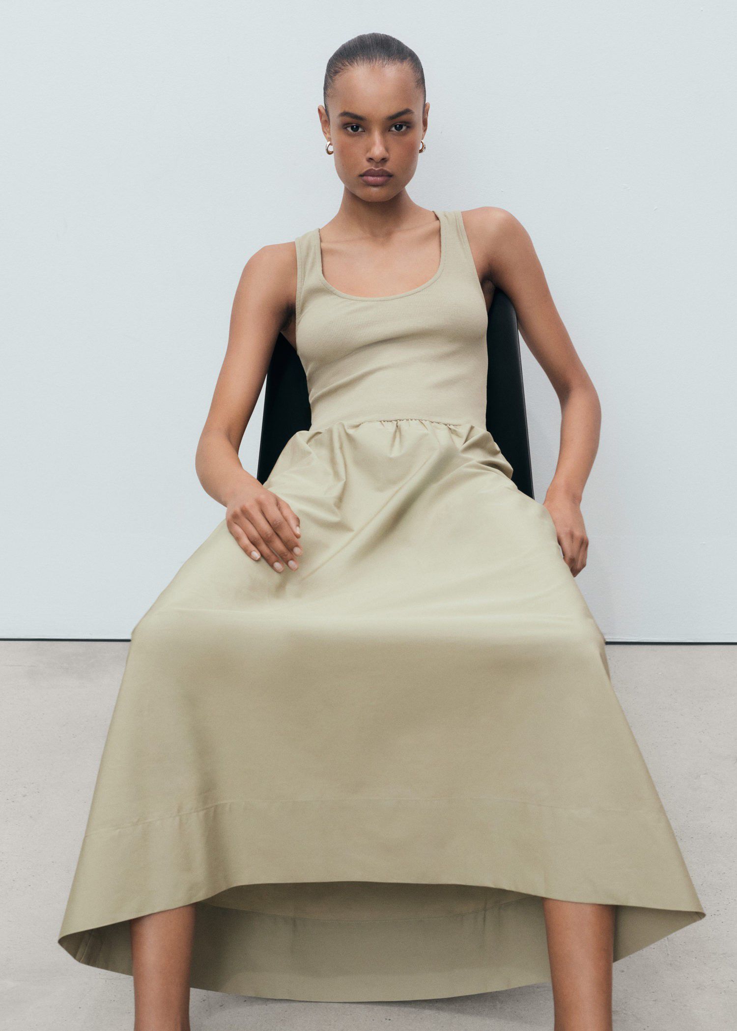 Flared dress in combined fabric