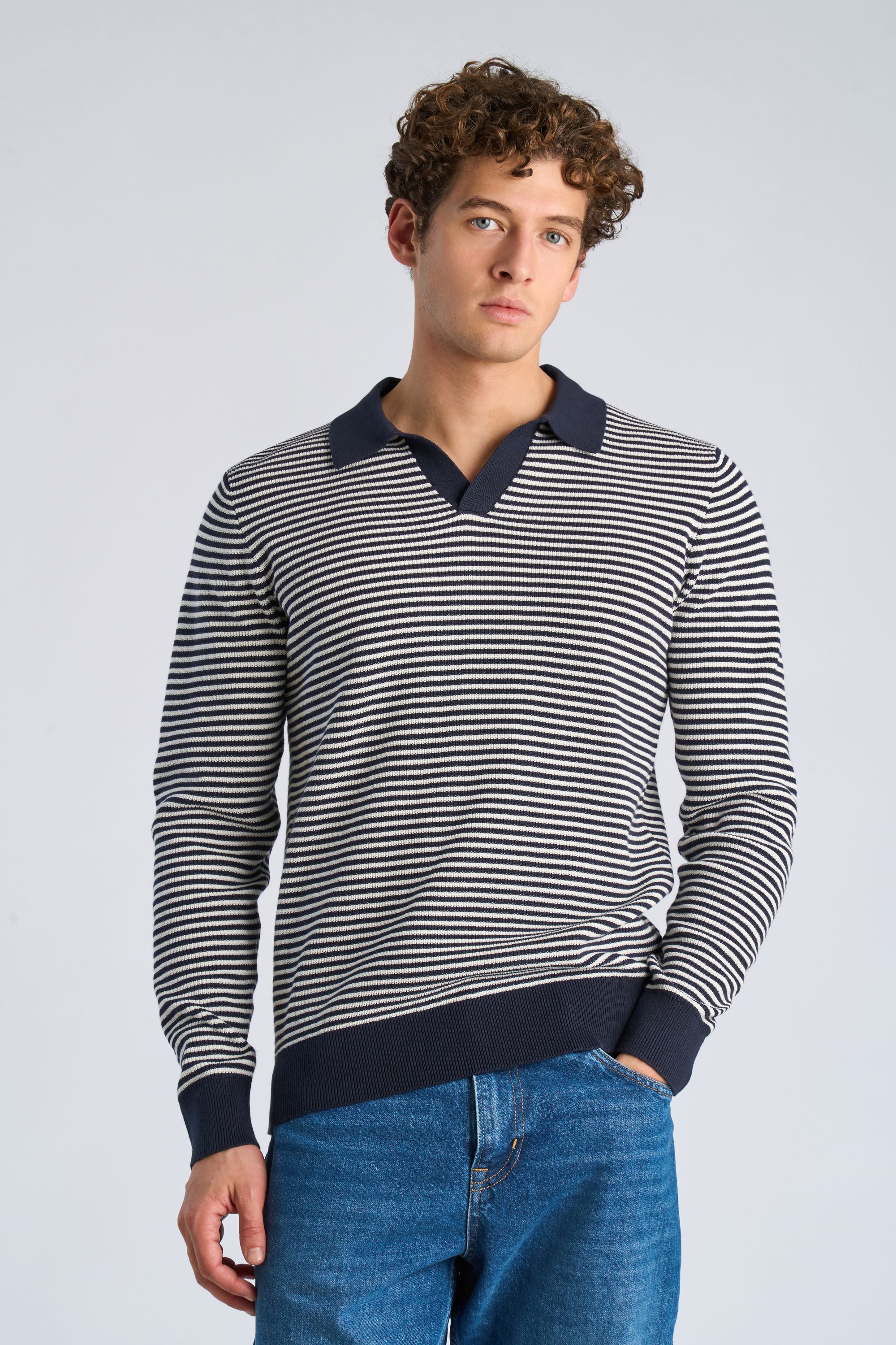 Recycled v-neck polo knit L/S