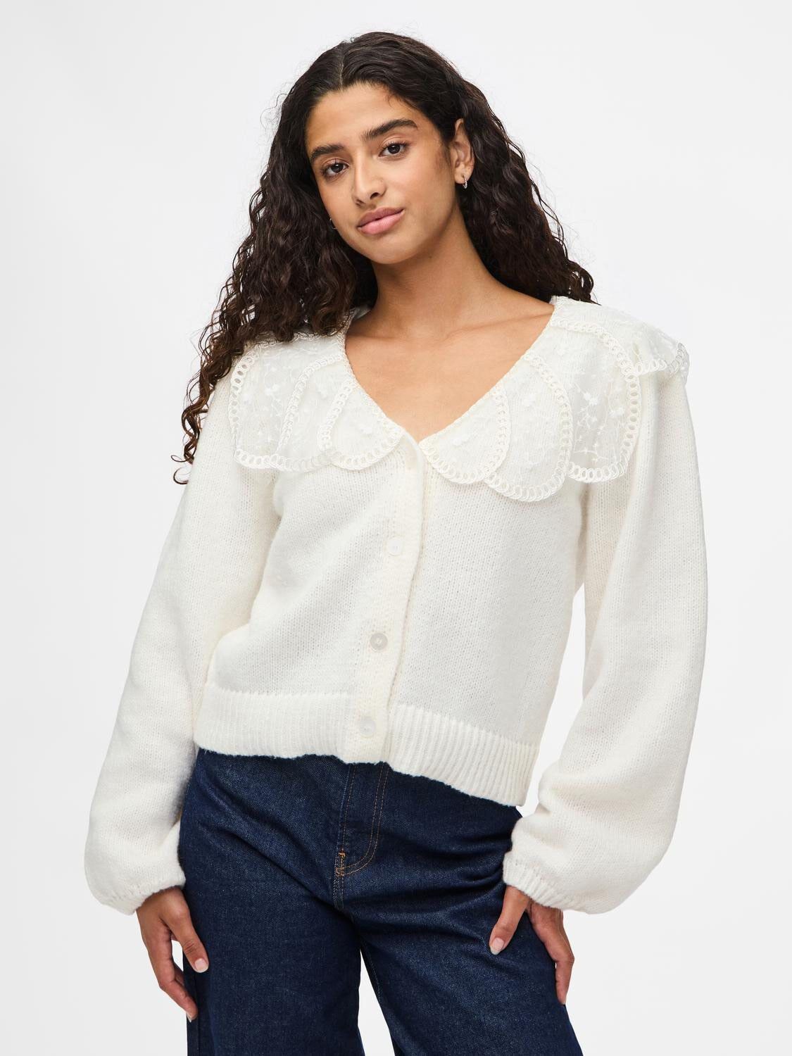 PCABBY LS LACE COLLAR KNIT CARDIGAN