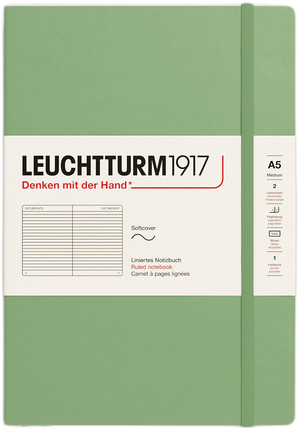 LT1917 Notesbog A5 Linjeret SC - Sage 361590