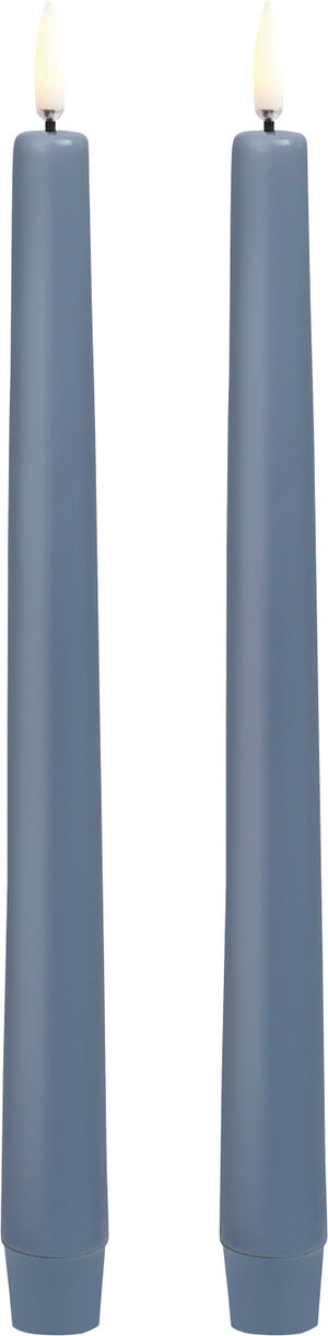 LED taper candle, Hazy blue, smooth, 2-pack, 2,3x25 cm